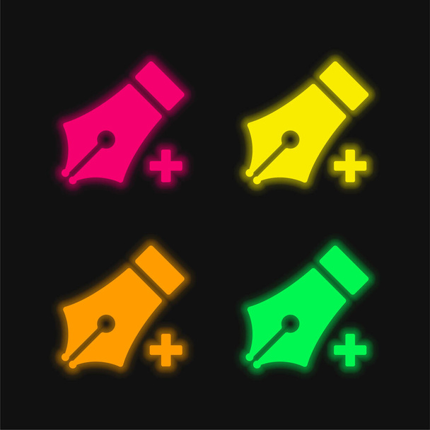 Add With Pen Tool four color glowing neon vector icon - Vector, Image