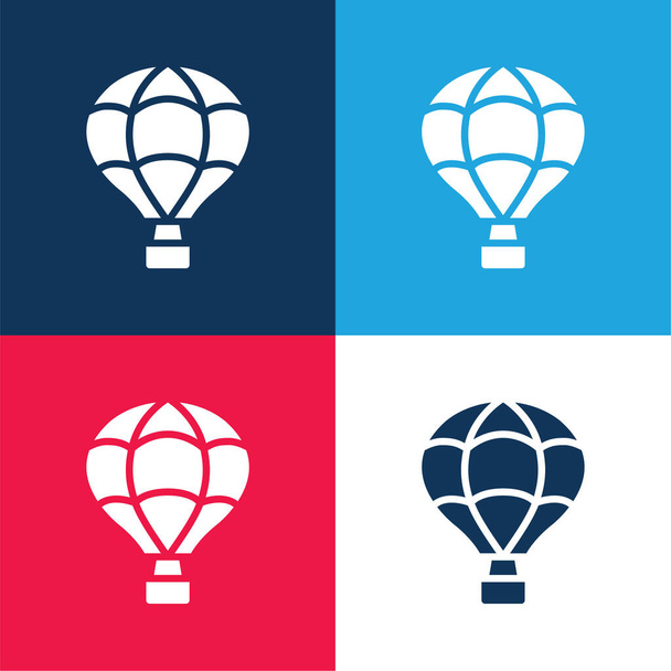 Air Ballon blauw en rood vier kleuren minimale pictogram set - Vector, afbeelding