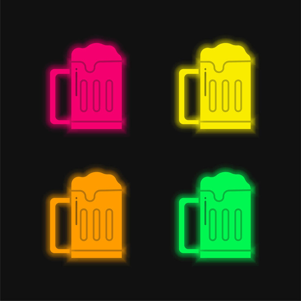ビール4色輝くネオンベクトルアイコン - ベクター画像