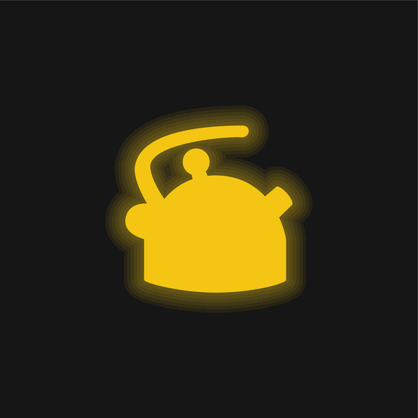 Силуэт котла жёлтый светящийся неоновый значок - Вектор,изображение