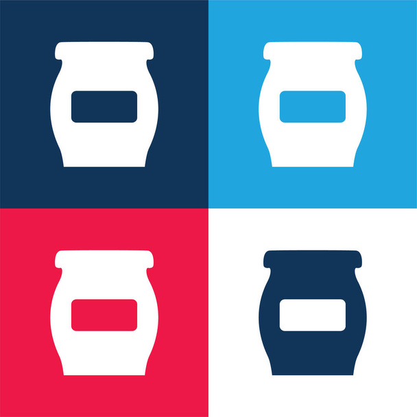 Bowl vagy flaska üres címkével a konyhában tárolására Élelmiszer kék és piros négy szín minimális ikon készlet - Vektor, kép