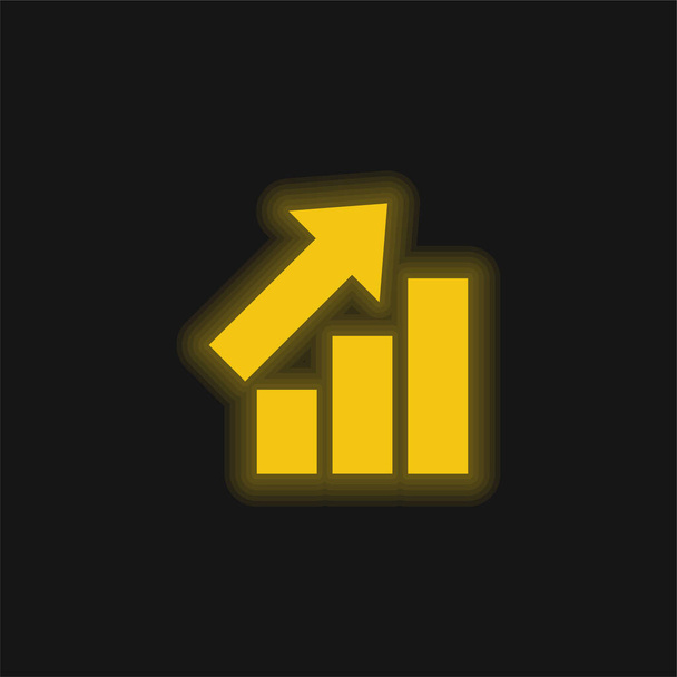 Bares Gráfico Con Flecha Ascendente amarillo brillante icono de neón - Vector, imagen