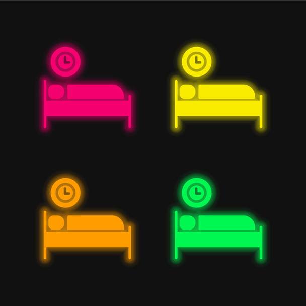 Χρόνος κρεβατιού τέσσερα χρώμα λαμπερό εικονίδιο διάνυσμα νέον - Διάνυσμα, εικόνα