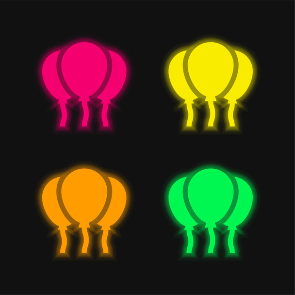 Balloons four color glowing neon vector icon - Vector, Image