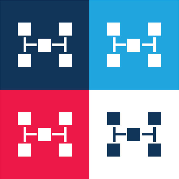 Bloky Schéma pěti čtverců modré a červené čtyři barvy minimální ikona nastavena - Vektor, obrázek