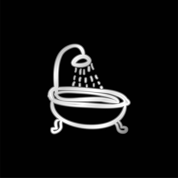 Fürdőkád Vintage zuhany ezüst bevonatú fém ikon - Vektor, kép