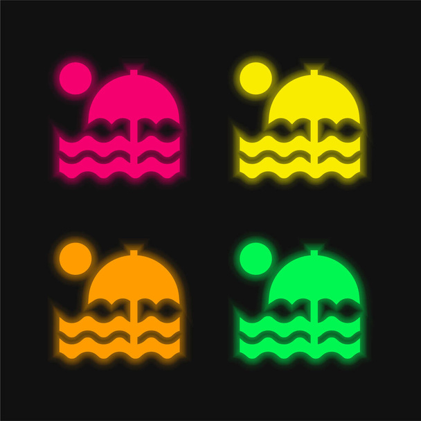 Beach four color glowing neon vector icon - Vector, Image