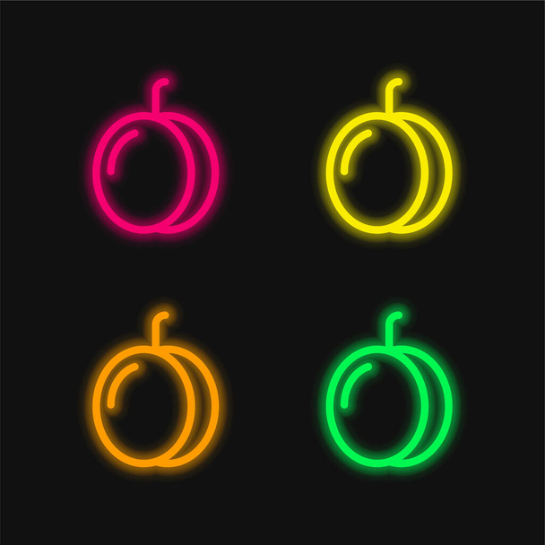 Apricot four color glowing neon vector icon - Vector, Image