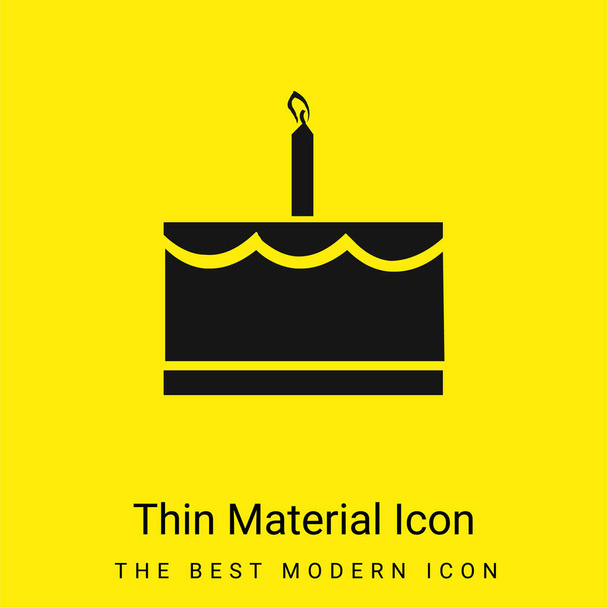 Gâteau d'anniversaire avec une icône matérielle jaune vif minimale de bougie - Vecteur, image
