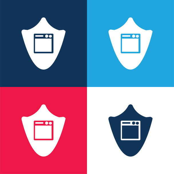 App Shield青と赤の4色の最小アイコンセット - ベクター画像