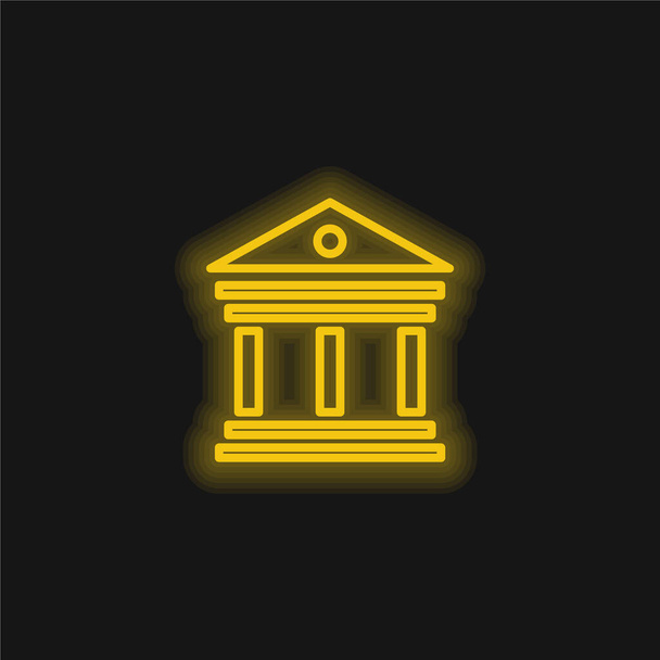Antikes elegantes Gebäude mit Säulen gelb leuchtendem Neon-Symbol - Vektor, Bild