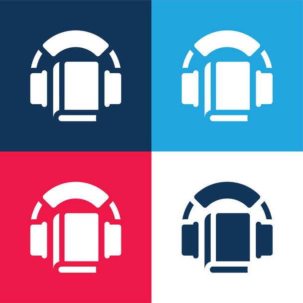 Аудиокнига синий и красный четыре цвета минимальный набор значков - Вектор,изображение