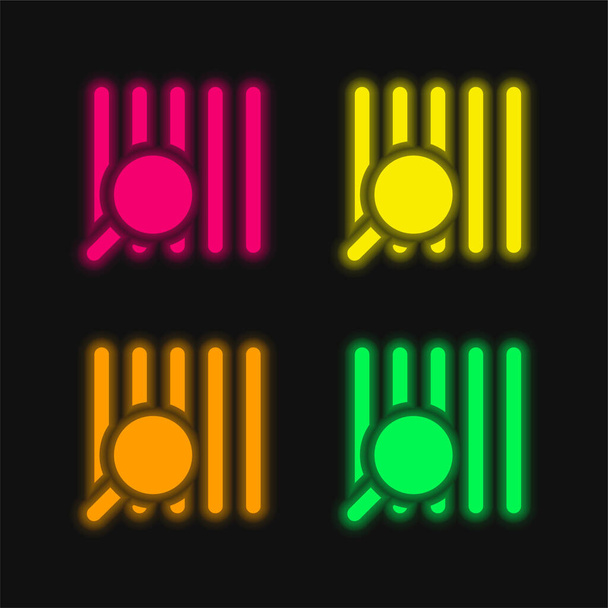 Código de barras de cuatro colores brillante icono de vectores de neón - Vector, Imagen