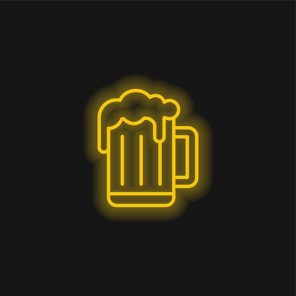 ビールマグカップ黄色の輝くネオンアイコン - ベクター画像