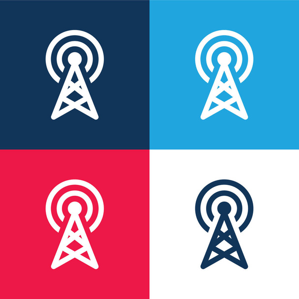 Antenne blauw en rood vier kleuren minimale pictogram set - Vector, afbeelding