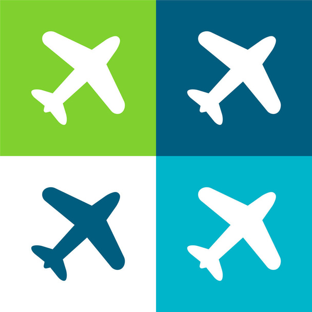 Airplane Flying Flat four color minimal icon set - Vector, Image