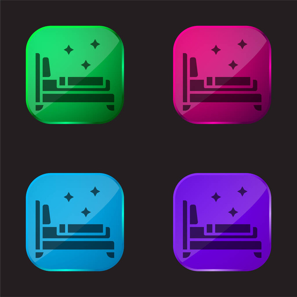 Beds four color glass button icon - Vector, Image
