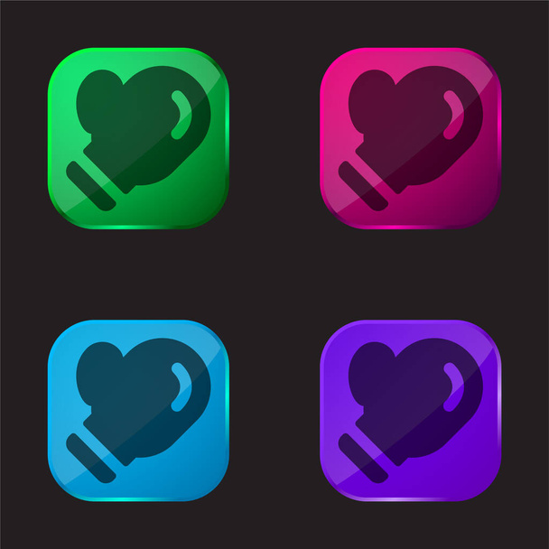 Boxing Gloves four color glass button icon - Vector, Image