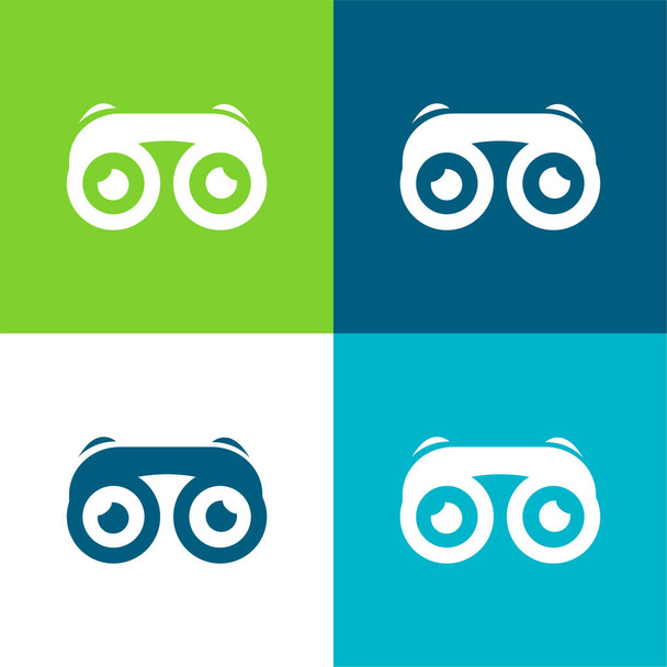Binoculars With Eyes Flat four color minimal icon set - Vector, Image