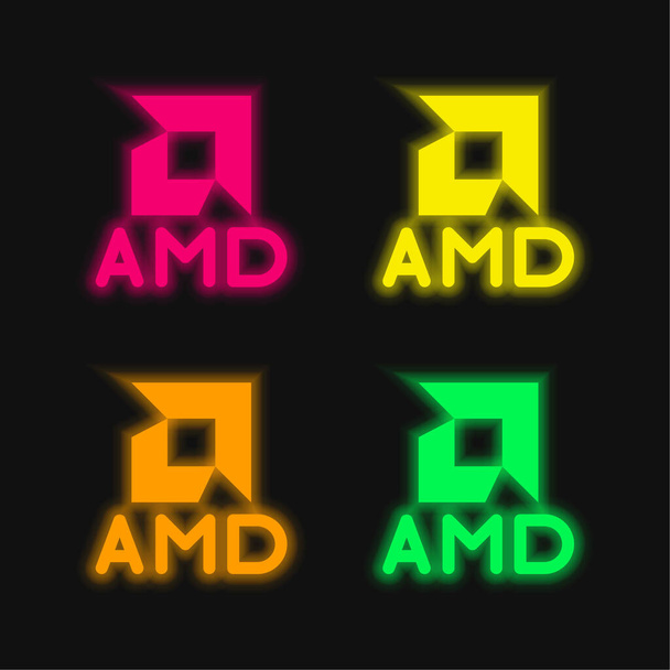 Amd négy színű izzó neon vektor ikon - Vektor, kép