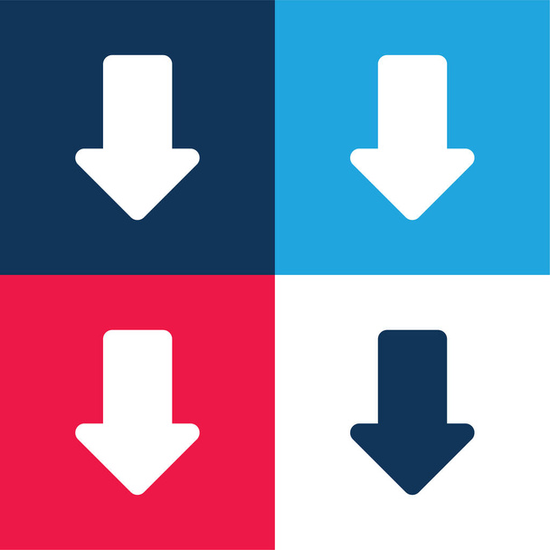 Flecha que apunta hacia abajo azul y rojo conjunto de iconos mínimos de cuatro colores - Vector, Imagen