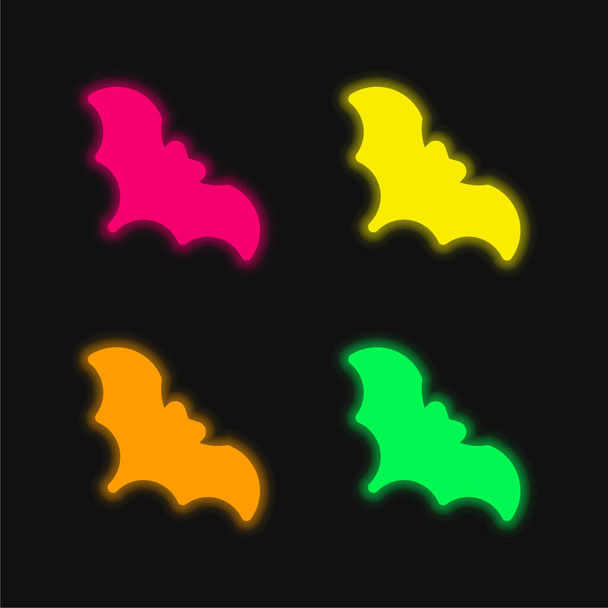 Denevér négy színű izzó neon vektor ikon - Vektor, kép