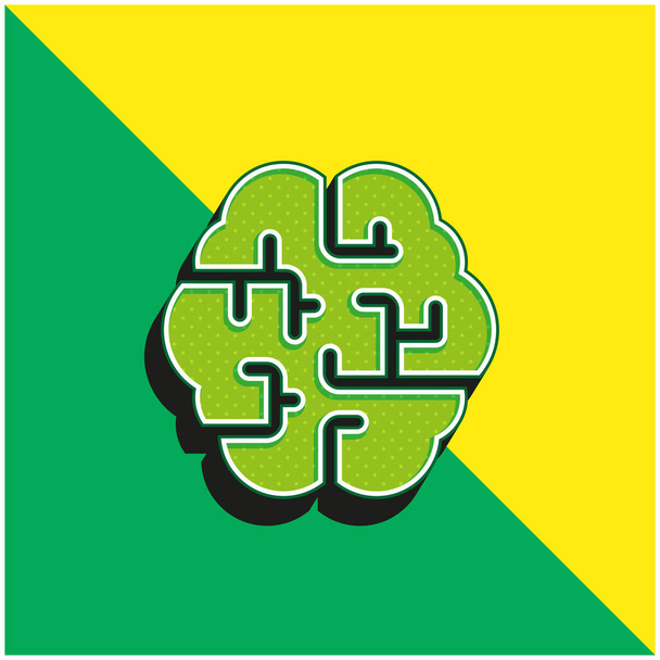 Брейн Зеленый и желтый современный трехмерный векторный логотип - Вектор,изображение