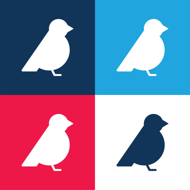 Bird Facing Right blau und rot vier Farben minimales Symbol-Set - Vektor, Bild