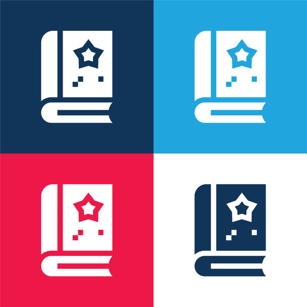 Libro blu e rosso quattro colori set di icone minime - Vettoriali, immagini