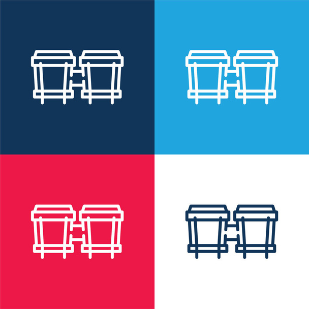 Bongos blu e rosso quattro colori set di icone minime - Vettoriali, immagini