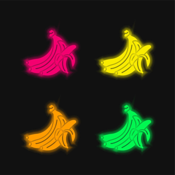 Banán négy színű izzó neon vektor ikon - Vektor, kép