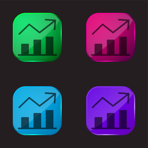 Analytics four color glass button icon - Vector, Image