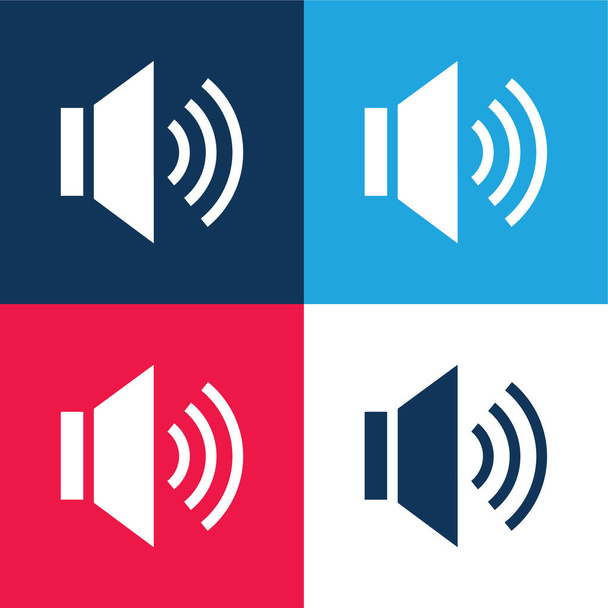Аудио синий и красный четыре цвета минимальный набор значков - Вектор,изображение