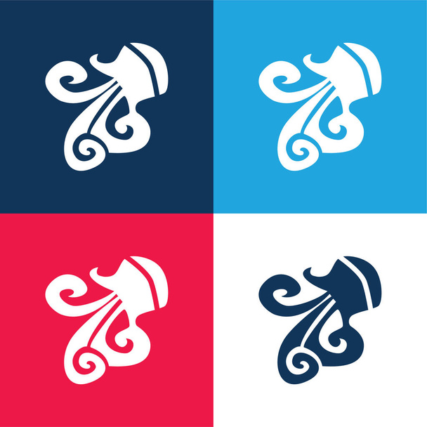 Acuario Signo del zodíaco Símbolo azul y rojo conjunto de iconos mínimos de cuatro colores - Vector, Imagen