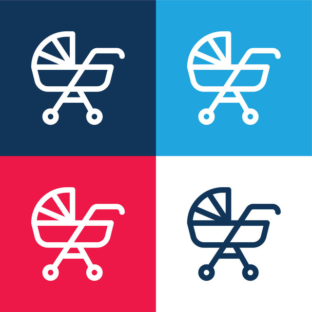 Baby kočárek modrá a červená čtyři barvy minimální ikona nastavena - Vektor, obrázek