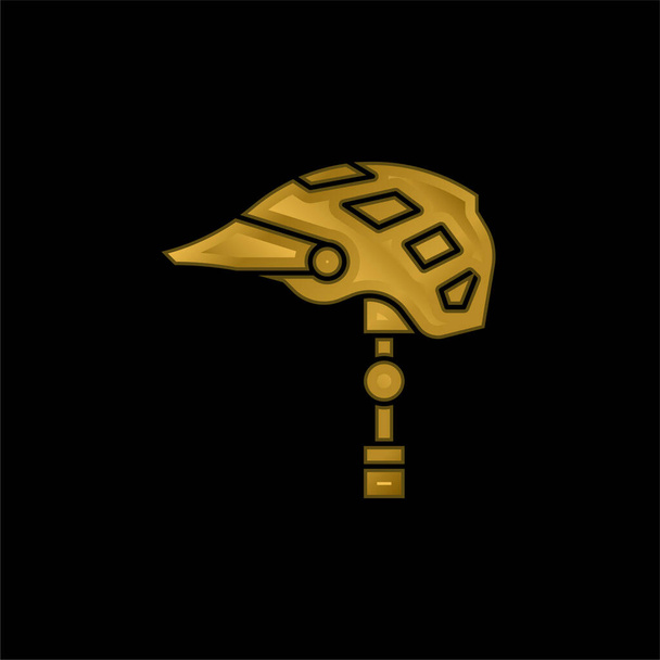 Capacete de bicicleta banhado a ouro ícone metálico ou vetor logotipo - Vetor, Imagem