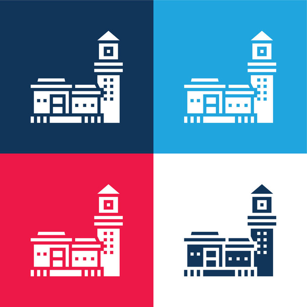 Ensemble d'icônes minimales Bo Kaap bleu et rouge à quatre couleurs - Vecteur, image