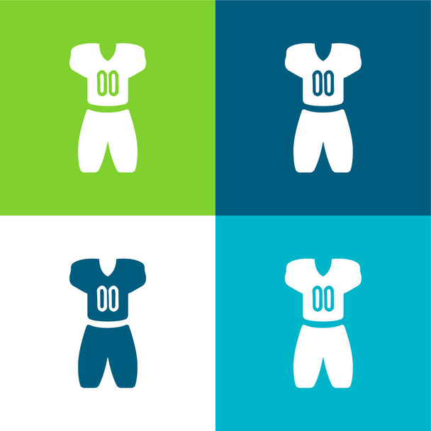 American Football Clothes Flat conjunto de iconos mínimos de cuatro colores - Vector, Imagen