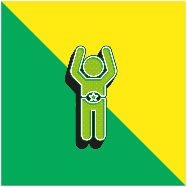 Boxeador con cinturón verde y amarillo moderno 3d vector icono logotipo - Vector, Imagen
