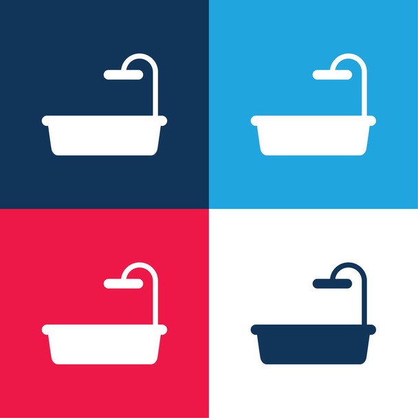 Badkuip blauw en rood vier kleuren minimale pictogram set - Vector, afbeelding