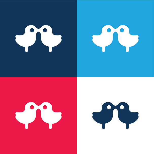 Aves azul y rojo conjunto de iconos mínimo de cuatro colores - Vector, imagen