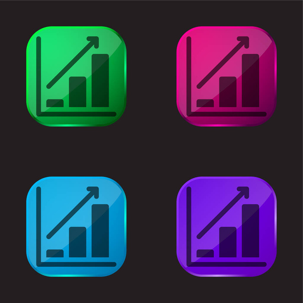 Bar Chart four color glass button icon - Vector, Image