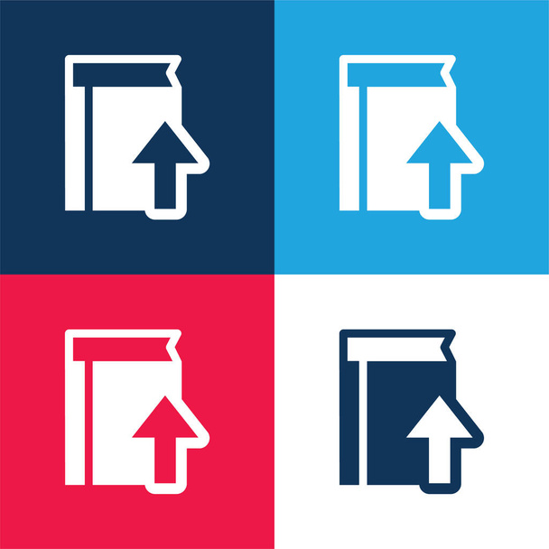 Book With Upload Symbol blue and red four color minimal icon set - Vector, Image
