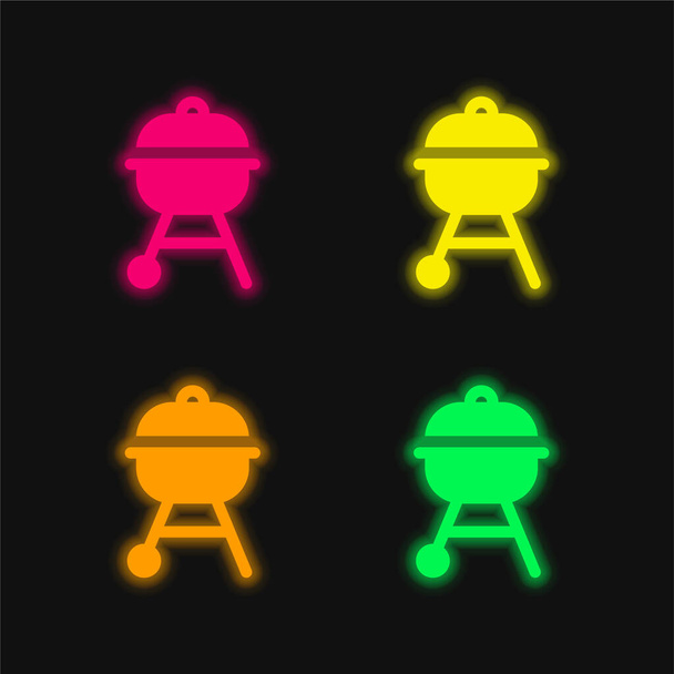 Bbq čtyři barvy zářící neonový vektor ikona - Vektor, obrázek