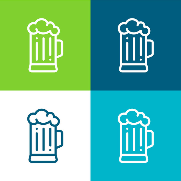 Cerveza plana de cuatro colores icono mínimo conjunto - Vector, imagen