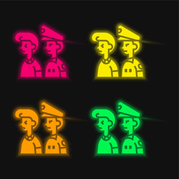 Vier farbig leuchtende Neon-Vektorsymbole verhaftet - Vektor, Bild