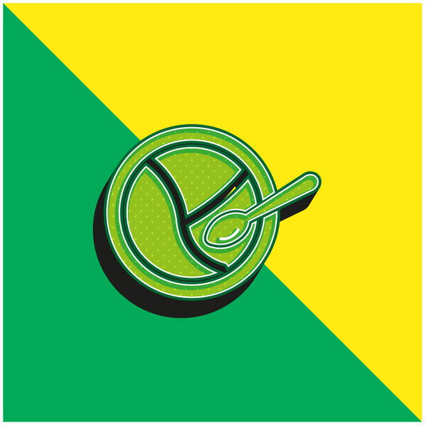 Детская разделенная тарелка и ложка Зеленый и желтый современный трехмерный векторный логотип - Вектор,изображение