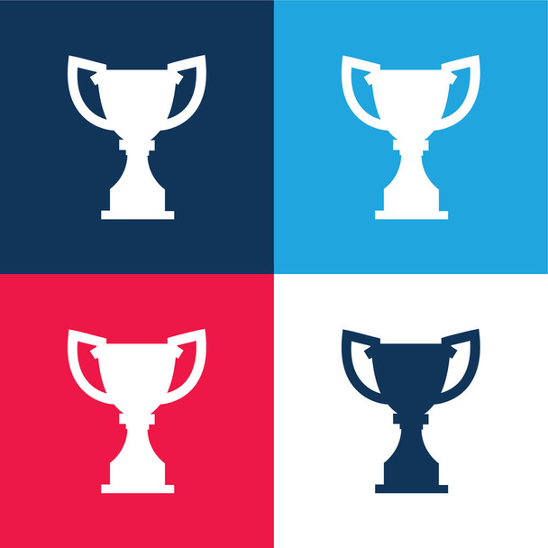 Награда Трофи силуэт синий и красный четыре цвета минимальный набор значков - Вектор,изображение