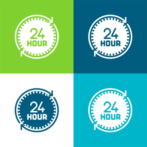 24 Horas Plano de cuatro colores mínimo icono conjunto - Vector, Imagen