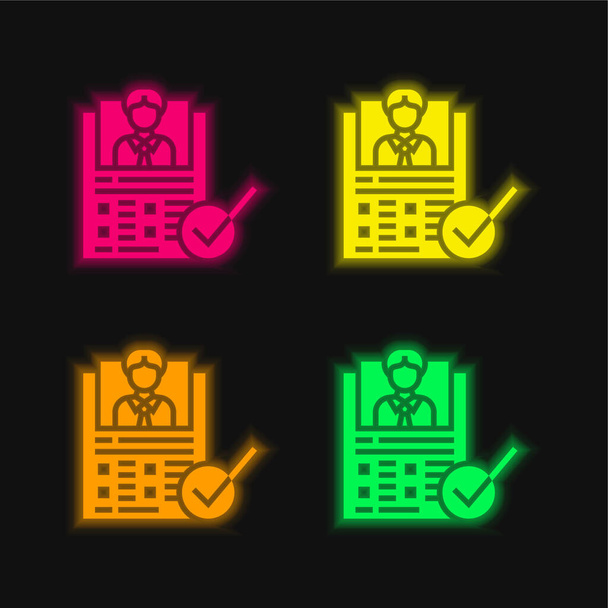 Appraisal Form four color glowing neon vector icon - Vector, Image